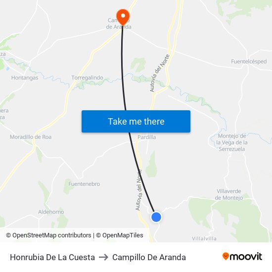 Honrubia De La Cuesta to Campillo De Aranda map