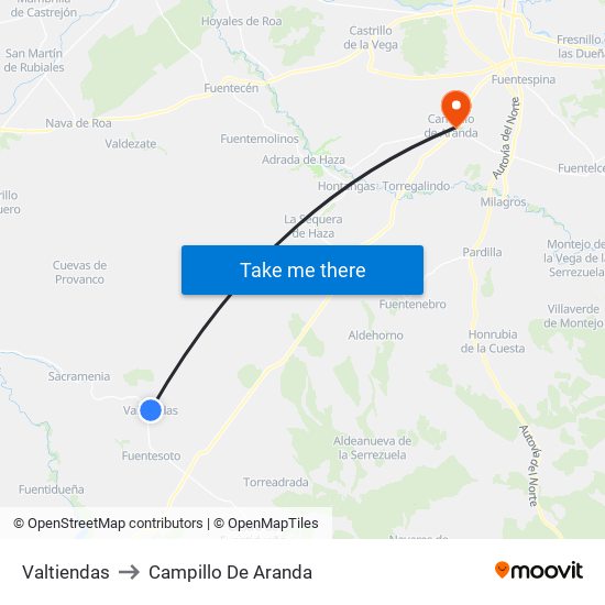 Valtiendas to Campillo De Aranda map