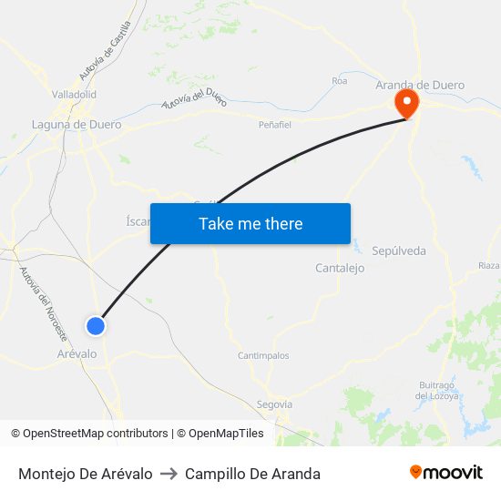 Montejo De Arévalo to Campillo De Aranda map