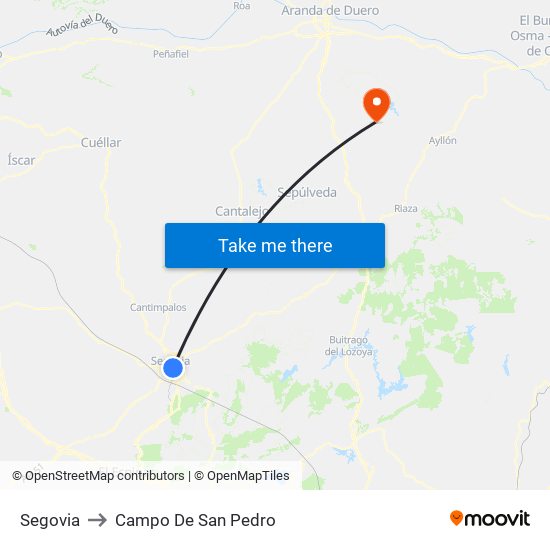 Segovia to Campo De San Pedro map