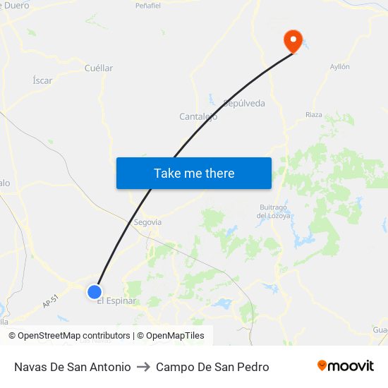 Navas De San Antonio to Campo De San Pedro map