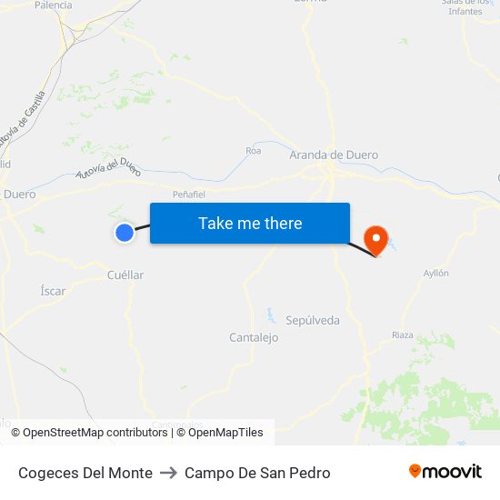 Cogeces Del Monte to Campo De San Pedro map