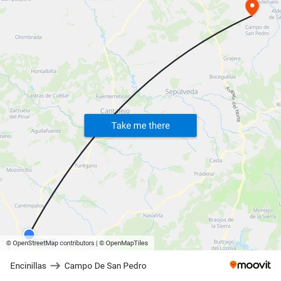 Encinillas to Campo De San Pedro map