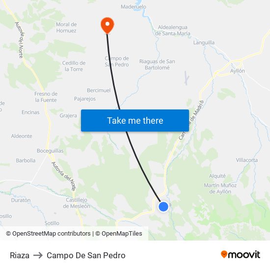 Riaza to Campo De San Pedro map