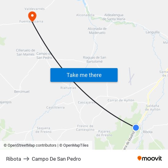 Ribota to Campo De San Pedro map
