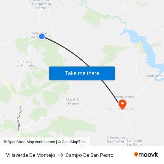 Villaverde De Montejo to Campo De San Pedro map