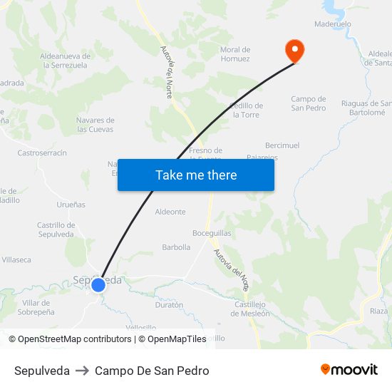 Sepulveda to Campo De San Pedro map