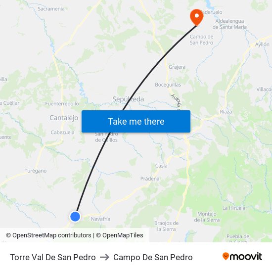 Torre Val De San Pedro to Campo De San Pedro map