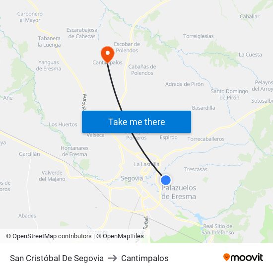 San Cristóbal De Segovia to Cantimpalos map