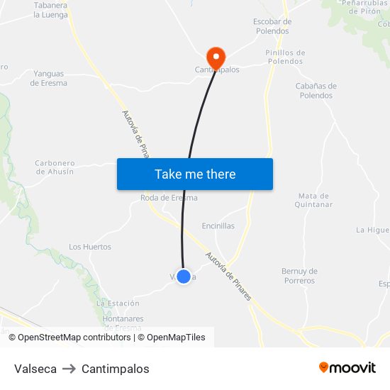 Valseca to Cantimpalos map