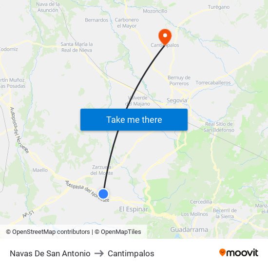 Navas De San Antonio to Cantimpalos map