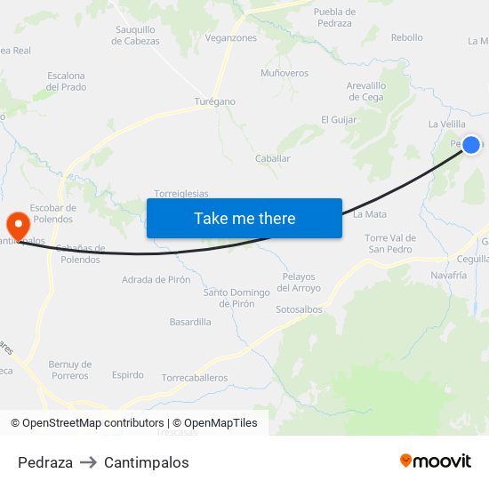 Pedraza to Cantimpalos map