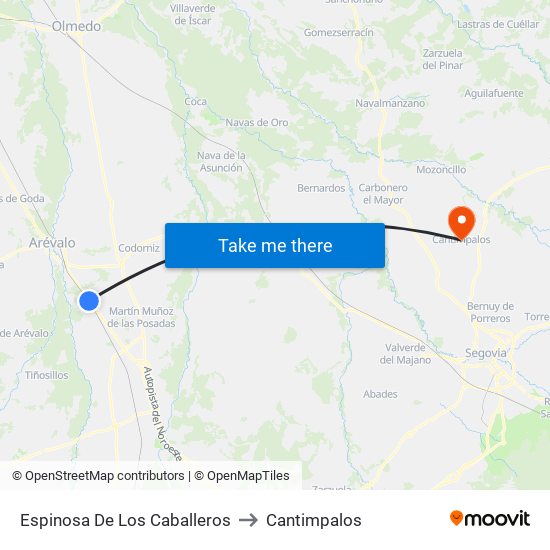 Espinosa De Los Caballeros to Cantimpalos map