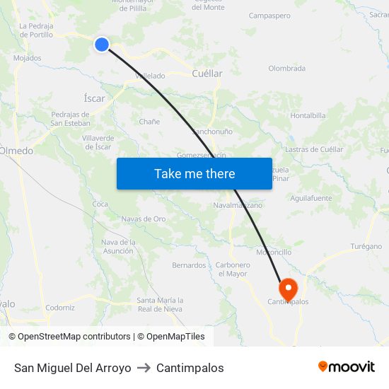 San Miguel Del Arroyo to Cantimpalos map