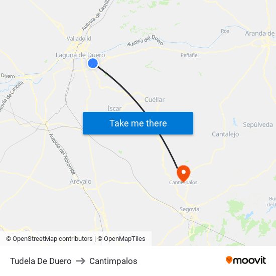 Tudela De Duero to Cantimpalos map