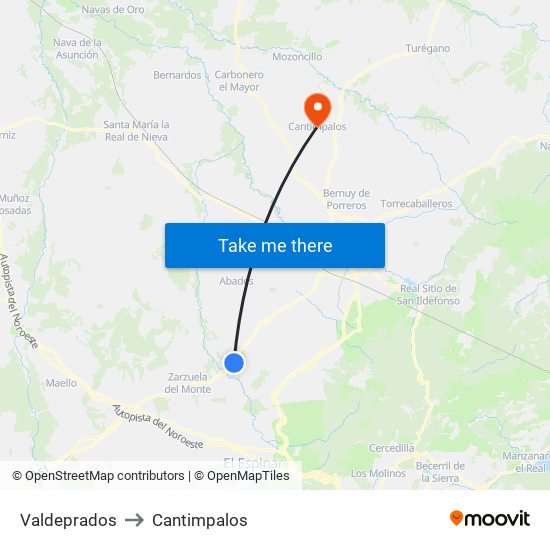 Valdeprados to Cantimpalos map