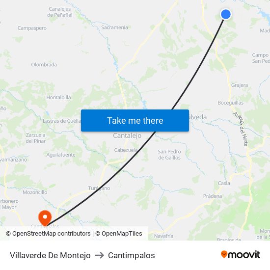 Villaverde De Montejo to Cantimpalos map