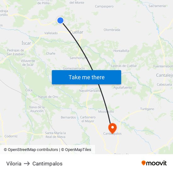 Viloria to Cantimpalos map