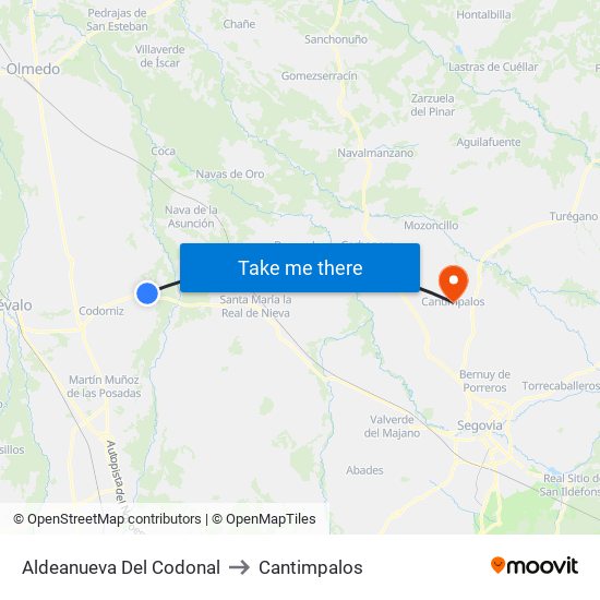 Aldeanueva Del Codonal to Cantimpalos map