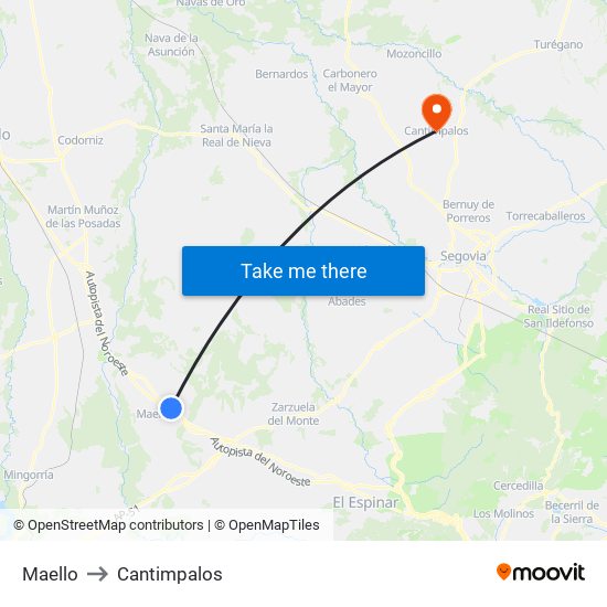 Maello to Cantimpalos map