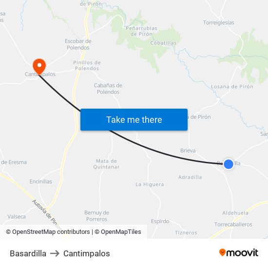 Basardilla to Cantimpalos map