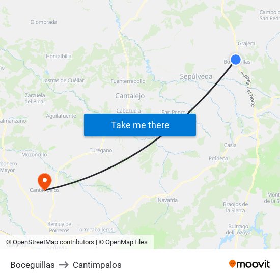 Boceguillas to Cantimpalos map