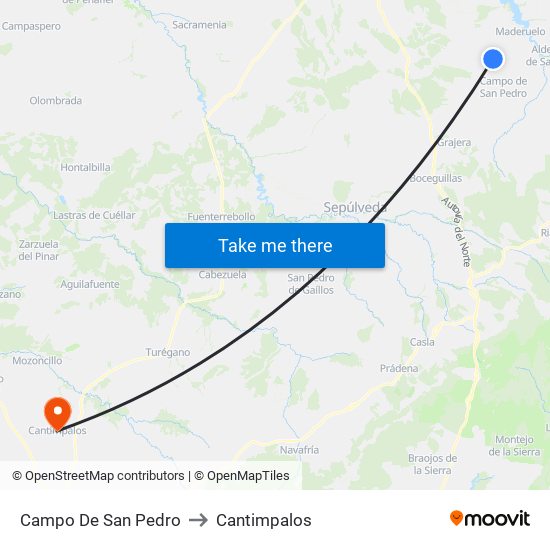 Campo De San Pedro to Cantimpalos map