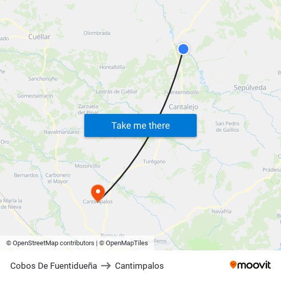Cobos De Fuentidueña to Cantimpalos map