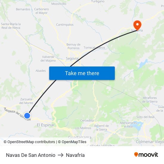 Navas De San Antonio to Navafría map