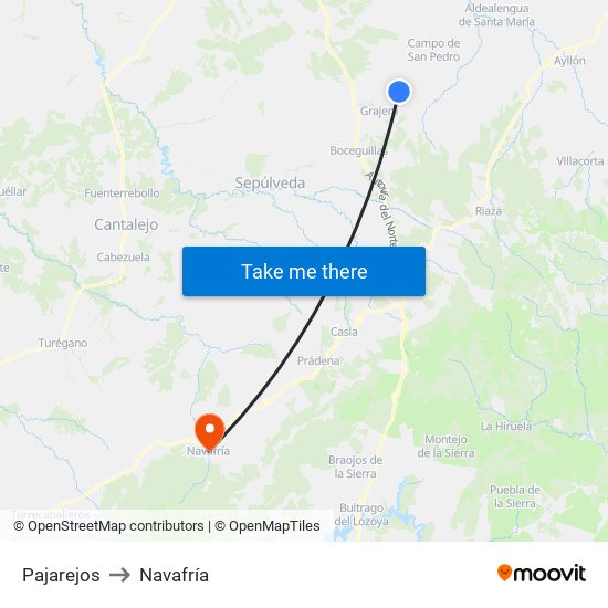 Pajarejos to Navafría map