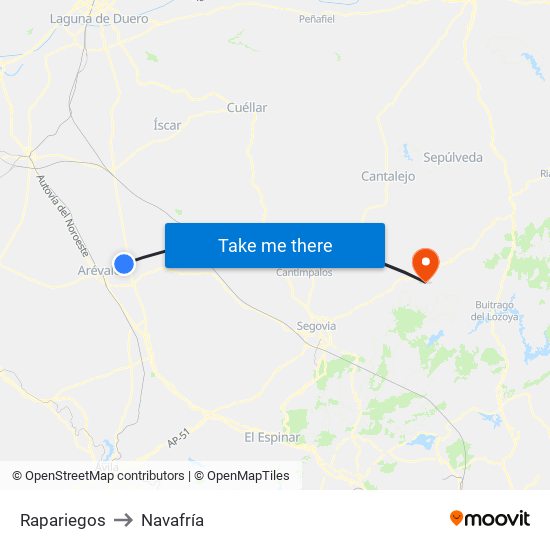 Rapariegos to Navafría map