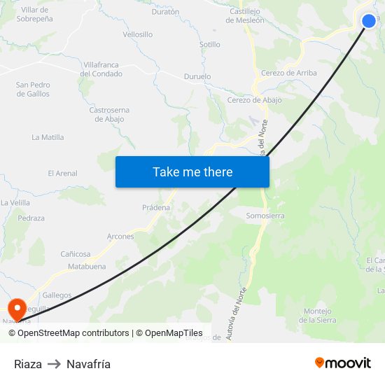 Riaza to Navafría map