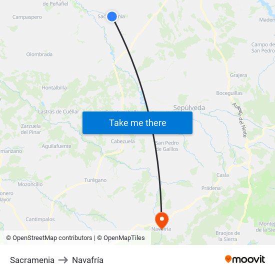 Sacramenia to Navafría map
