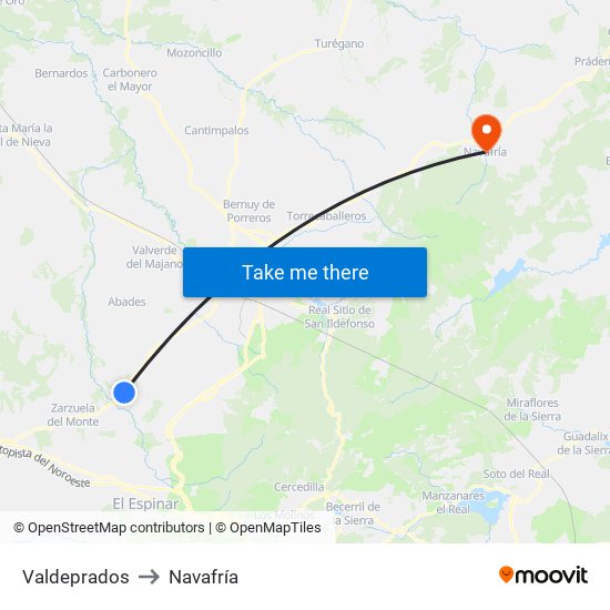 Valdeprados to Navafría map