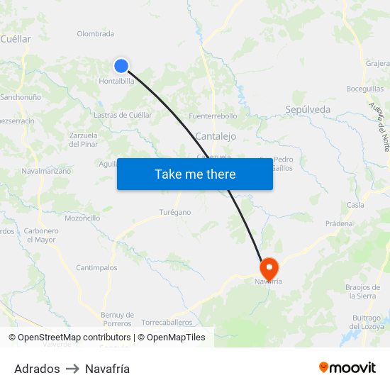 Adrados to Navafría map