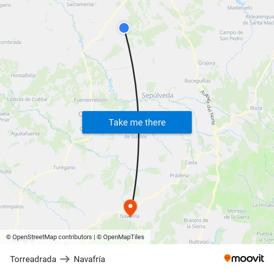 Torreadrada to Navafría map