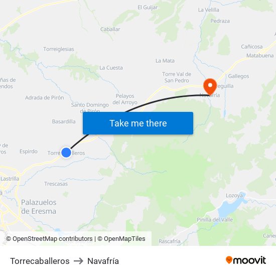 Torrecaballeros to Navafría map