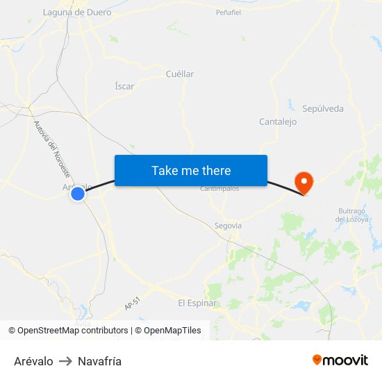 Arévalo to Navafría map