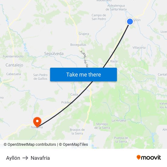 Ayllón to Navafría map