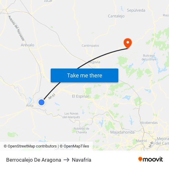 Berrocalejo De Aragona to Navafría map