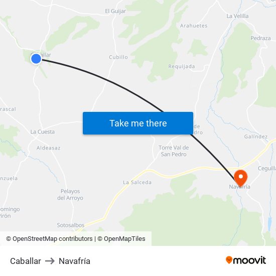 Caballar to Navafría map