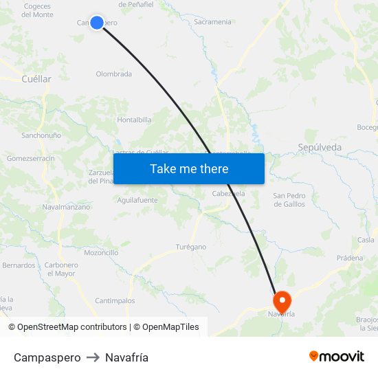 Campaspero to Navafría map