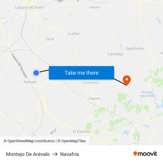 Montejo De Arévalo to Navafría map