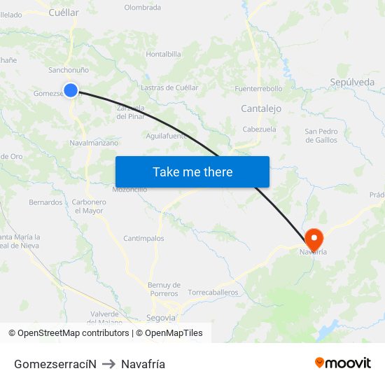 Gomezserrací­N to Navafría map
