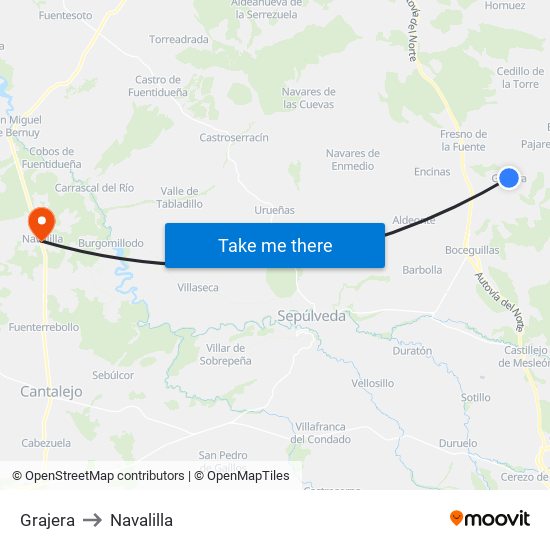 Grajera to Navalilla map