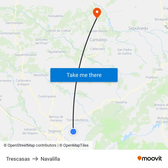 Trescasas to Navalilla map
