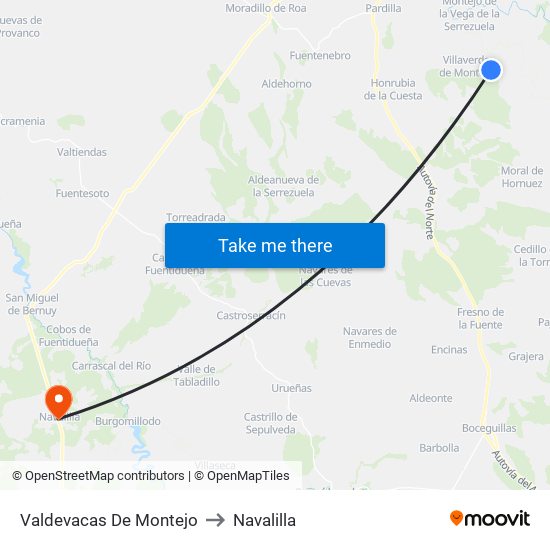 Valdevacas De Montejo to Navalilla map