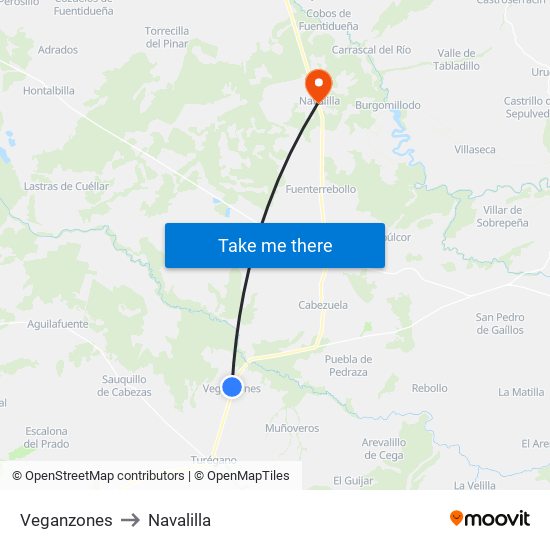 Veganzones to Navalilla map