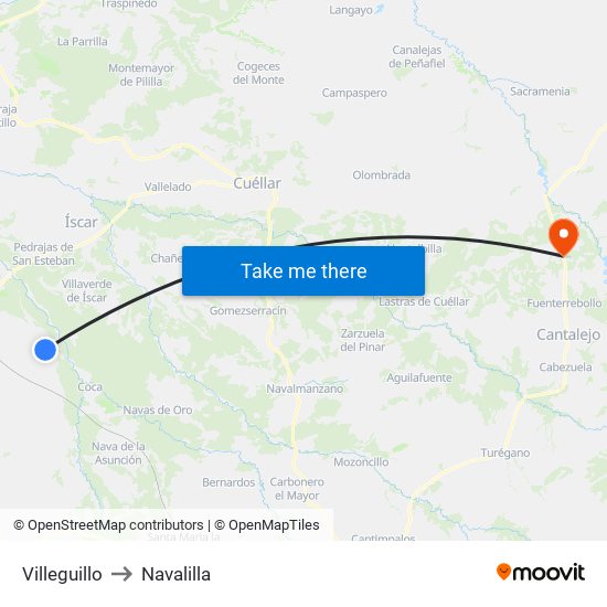 Villeguillo to Navalilla map