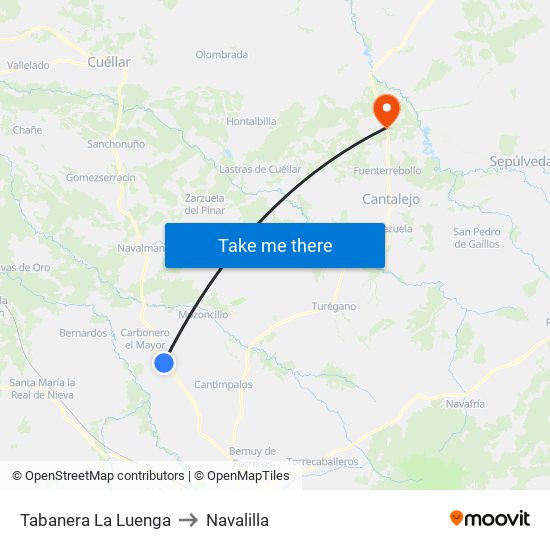 Tabanera La Luenga to Navalilla map